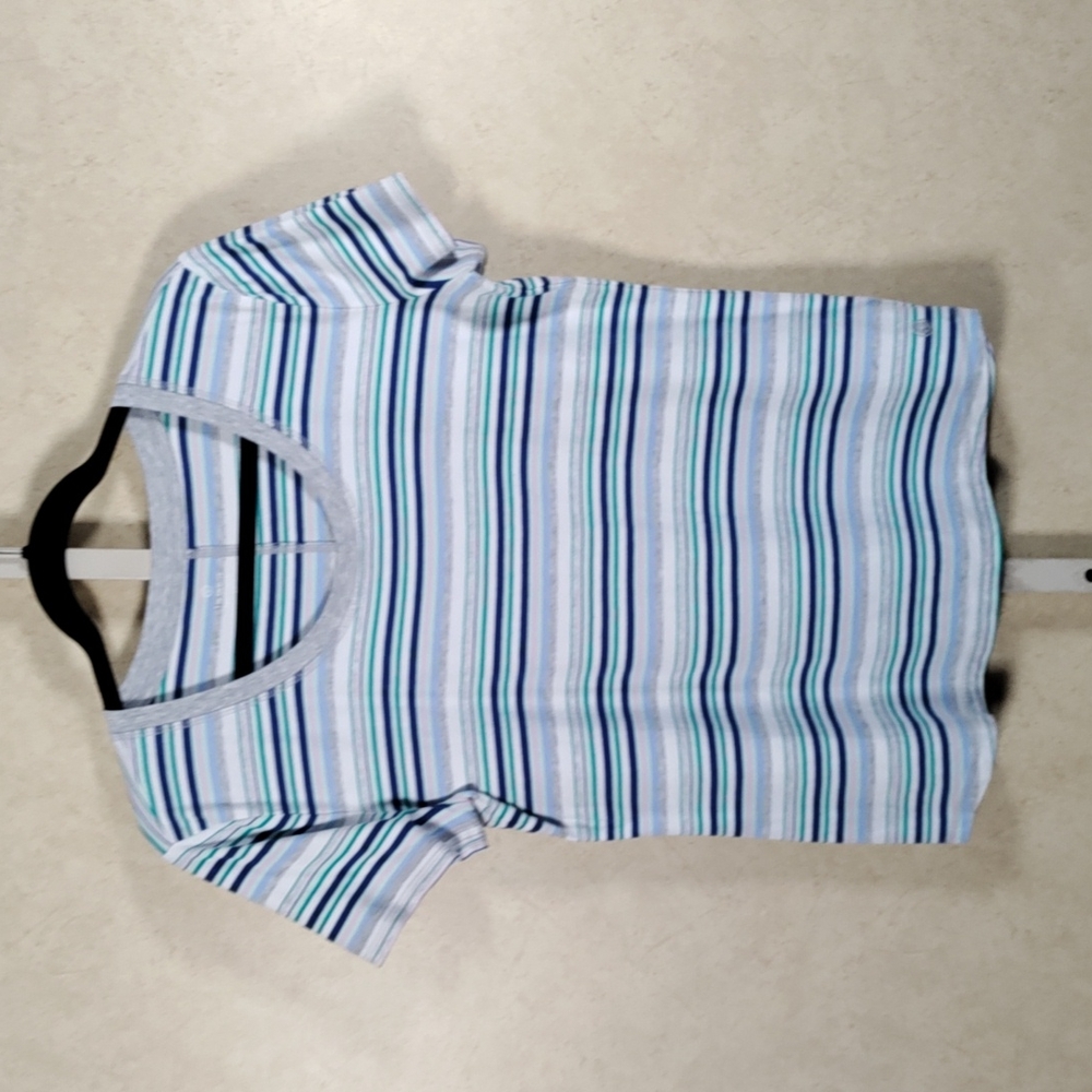 2/$10 05195 Talbots blue & green striped S/S tee M